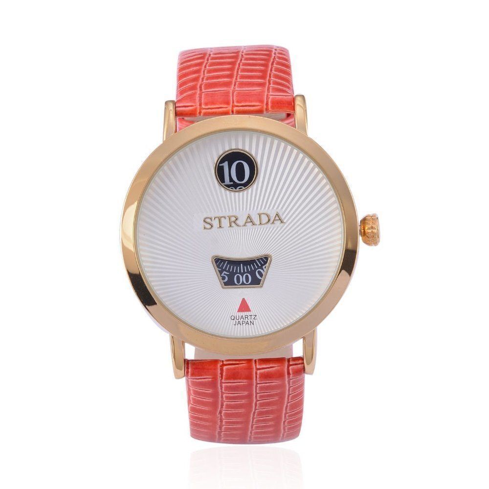 STRADA Watch with Faux Leather Band Red